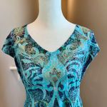 One World  Blue Y2K Rhinestone Short Sleeve Womens Top‎ Medium Photo 1