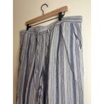 L.L. Bean 100% Linen Pants 18W Blue Striped Elastic Waist Wide Leg Pull On Photo 2