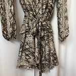 Y2K Snake Print Plunge Neckline Gray Animal Pattern Mini Dress Size Medium Tan Photo 5