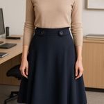 Karen Millen Navy Blue A-Line Flared Skirt US 6 | Button Waist Detail | Elegant Photo 0