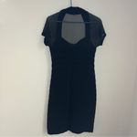 Maggy London  Dress Womens 10 petite Black Sheer Mesh Short Sleeve Ruched Formal Photo 7