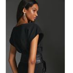 Anthropologie [] Black Faux Leather Tie Waist Short Sleeve V-Neck Top Sz Small S Photo 1