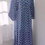 Royal Blue, Pink & White Tie Neck 3/4 Sleeve Lightweight Maxi Dress Blue Photo 0