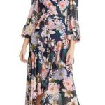 Eliza J Floral Long Sleeve High Low Faux Wrap Midi Dress Navy Size 6 NWT Photo 11