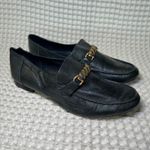 Black Leather 39 Loafers Women's Gold Chain Detail Slip On Shoes Size 8 Photo 0