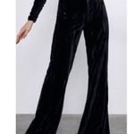 ZARA NWT Black Crush Velvet Flare Pants Photo 1