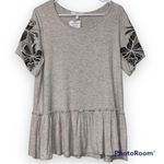 Hailey & Co. large women's heather oatmeal top two-toned crochet accent sleeves Photo 1