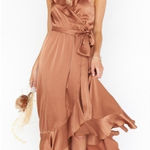 Show Me Your Mumu Samantha Ruffle Wrap Dress In Copper Luxe Satin Photo 0