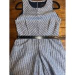 J. Crew Womens Chevron Striped Fit & Flare Linen Mini Dress Cut Out Back Blue Size 8 Photo 7