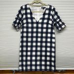 Madewell Blue and White Leighton Plaid Ruffle Bell Sleeve V-Neck Dress Photo 1