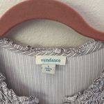 Sundance Marianna Stripe Top Large Gray White Henley Smocked Ruffle Button Up Photo 8