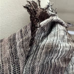 Semi Sheer Large Square‎ Neutral Scarf w Fringe Brown Photo 5