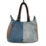 Desigual London Shoulder Bag Satchel Denim Patchwork Mixed Media Pockets Photo 4