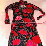 Venus  floral mock halter neck long sleeve bodycon ruched midi dress M keyhole Photo 12