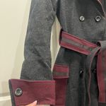 Diane Von Furstenberg  Gray & Maroon Belted Wool Long Coat Size 6 US Photo 2