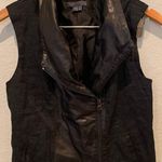 Vince Asymmetric Leather Linen-Blend Vest (M) Photo 0