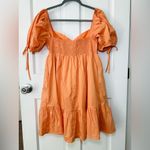 &merci NEW! &Merci Puff Sleeve Babydoll Mini Dress in Papaya Orange Size M Photo 3