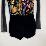 Weissman Costumes Adult Small Sequined Black Velvet Shorts Leotard Sheer Sleeve Photo 9