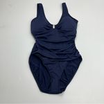 Ralph Lauren Lauren  Ring‎ Over The Shoulder One Piece Swimsuit Navy Blue 14 NWOT Photo 2