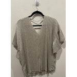 Anthropologie VANESSA VIRGINIA Silver Metallic Butterfly Short Sleeve Blouse Photo 3