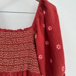 Floral Embroidered Smocked Nap Dress S/M Rust Smocked Gauze Puff Sleeve Cottage Orange Photo 2