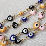Gold Multi Color Enamel Evil Eye Heart Chain Necklace Photo 3