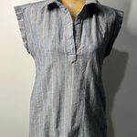 Francesca's Harper Heritage Denim Chambray Stripe Frayed Hem Shirt Dress Size Sm Photo 0