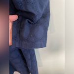 J.Crew  V Neck Navy Long Sleeve Eyelet 100% Cotton Dress Size 14 Photo 4