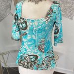 Early 2000's Boho Coquette Teal Blue White Bow Lace Milkmaid 3/4 Sleeve L Size L Photo 0