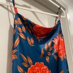 Cantonwalker Navy & Red Floral Cowl Neck Sleeveless Satin Slip Mini Dress Photo 2