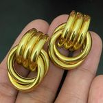 Vintage Gold Tone Grooved Tube Interlocking Knot Modern Chunky Clip On Earrings Photo 6