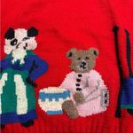 Vintage Berek Sweater Goldilocks 3 Bears Wearable Art Red Wool Hand Knit Size L Photo 1