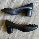 Tory Burch Black Leather Flats with Gold Logo Photo 2