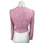 ASTR The Label Pink Floral Long Sleeve Lace Trim Smocked Crop Blouse Top Sz L Photo 1