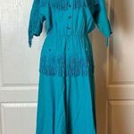 VINTAGE LILIA GUILTY WESTERN TEAL FRINGE MAXI DRESS Blue Size M Photo 0