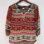 Lucky Brand  women 3/4 sleeves aztec print sheer top XS Photo 6