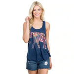 LA SOUL Navy Floral Peaceful Elephant Graphic Tank Top Lightweight Summer Shirt Blue Size L Photo 1