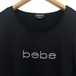 Bebe Logo Cutout Jersey Tee Blouse Black Beaded Rhinestones T-Shirt Y2K Size 1X Photo 4