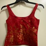 Ann Taylor Womens Tank Top 4P 32” Red Silk With Gold Floral Embroidery Asian Photo 3