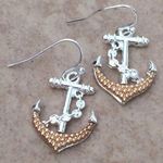Two Tone Nautical Anchor Drop Earrings Gold Silver Photo 0