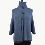 Vintage 80s Handmade Baby Alpaca Knit Cape Poncho Funnel Neck | Sz Medium | Blue Photo 4