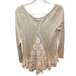 Umgee  Women Medium Shirt Long Sleeve Heathered Cream White Lace‎ Hem & Back Boho Photo 6