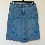 AMI Denim Skirt 6 Beaded Retro Boho Western Midi Blue Photo 0