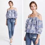Rebecca Minkoff Dena Cold Shoulder Blouse Blue Floral Lace NWT Size Small Photo 1