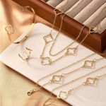 5pc Set Elegant Lucky Clover Necklace,Bracelet, Bangle, Ring, Anklet Jewelry Gold Photo 2