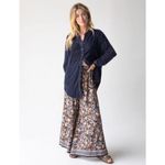 Natural Life Laid Back Deep Slate Blue Velvet Button Down Top/Blouse Size Large Photo 4