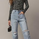 Francesca's Francesca’s Wilma Floral Rib Top Floral Black Top M Photo 2