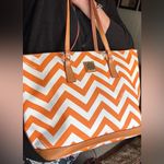 Dooney & Bourke Authentic leather/canvas Orange Chevron zip top Tote Bag Photo 13