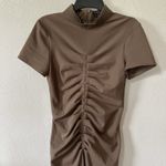 Pana High Mock Neck Ruched Front Knee Length Dress Brown Contemporary Minimal Size 2 Photo 1