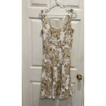 Loft Ann Taylor 6 Linen Blend Floral A-Line Sun Dress Yellow Brown Sleeveles Photo 2